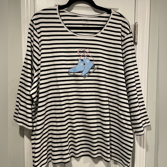 NWOT Serengeti Size 2X Black White Stripes Ice Skates Snow Long Sleeve Tee Shirt - Picture 1 of 12